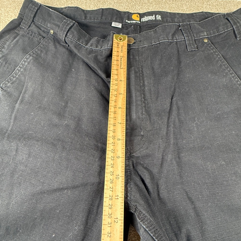 Carhartt B342 BLK Relaxed Fit Cargo Pants Mens 40x32 Black Ripstop Work Trousers - Picture 2 of 9
